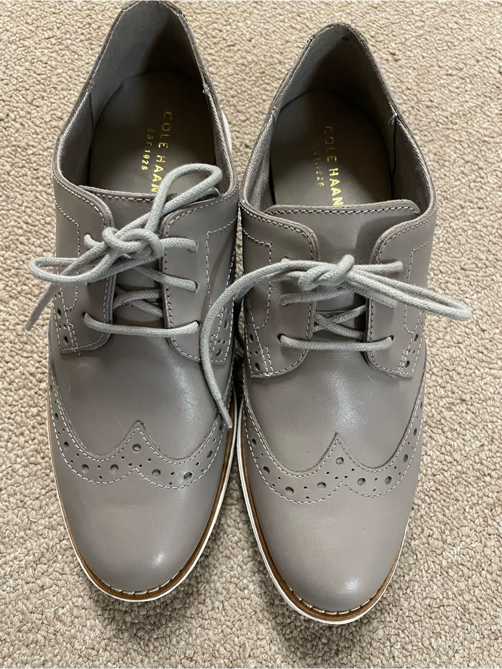 Cole Haan Taupe Gray Wingtip Derby Shoes